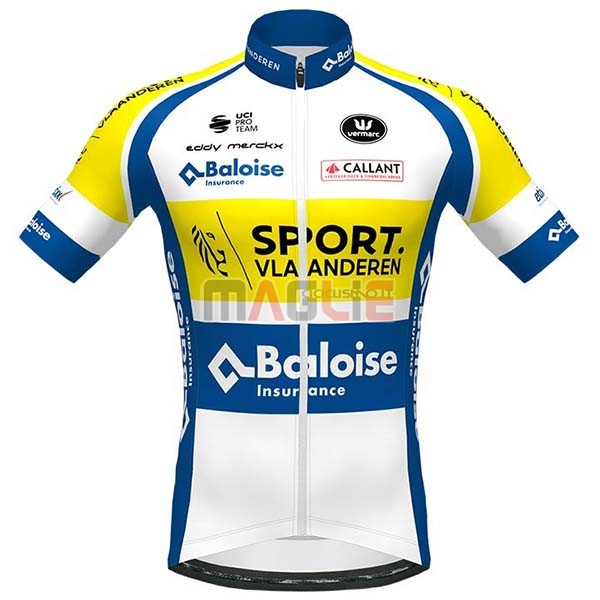 Maglia Sport Vlaanderen-Baloise Manica Corta 2020 Bianco Giallo Blu